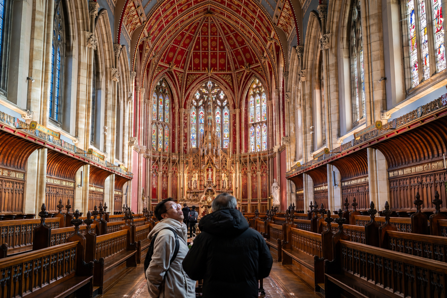 St. Cuthbert's Chapel with visitors in foreground